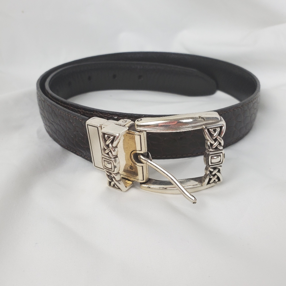 Black Leather Pebbled Belt with Silver Buckle